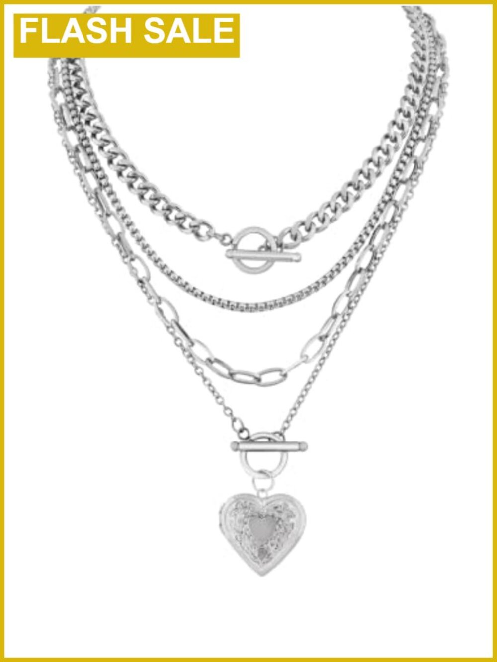 Sacina Layered Locket Heart Choker Stainless Steel Necklace Set